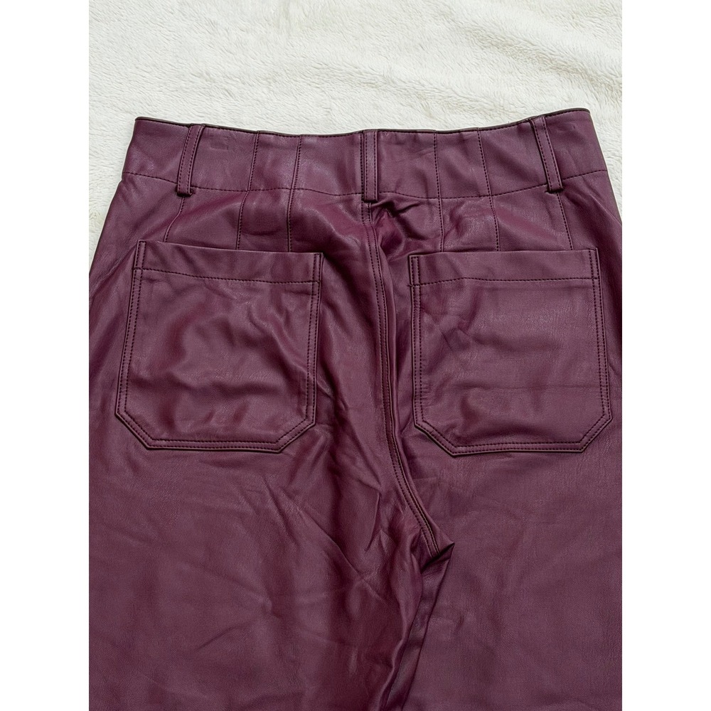 Maeve Anthropologie Colette Cropped Faux Leather Wide Leg Pants Burgundy Plum 28 - Picture 10 of 12